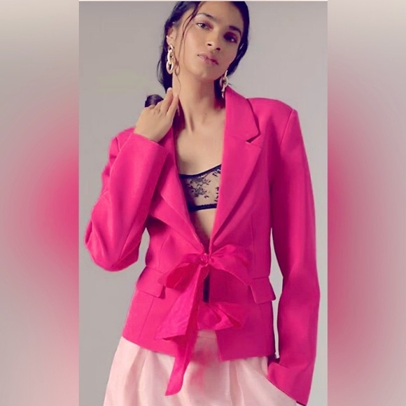 MAEVE Jackets & Blazers - MAEVE -  BY ANTHROPOLOGIE Hot Pink Cropped Bow Blazer Size Small
